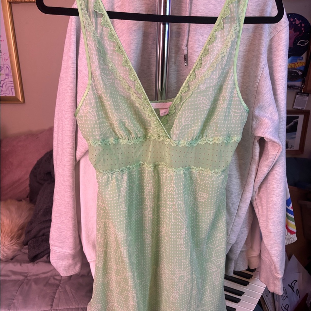 Lace Trim Green Mini Dress (Night gown)